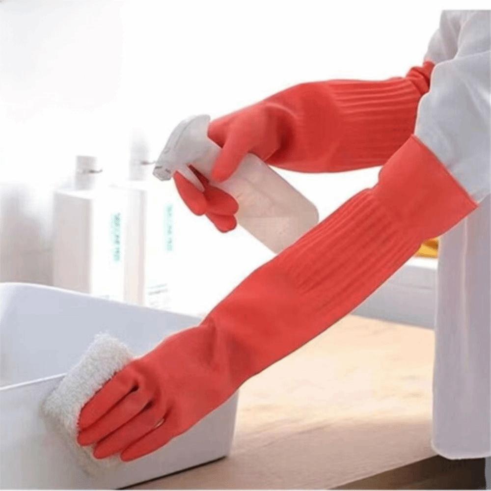Extra Long Cuffs Rubber Cleaning Gloves Velvet Lining Oil Resistant Mitts  Car Washing