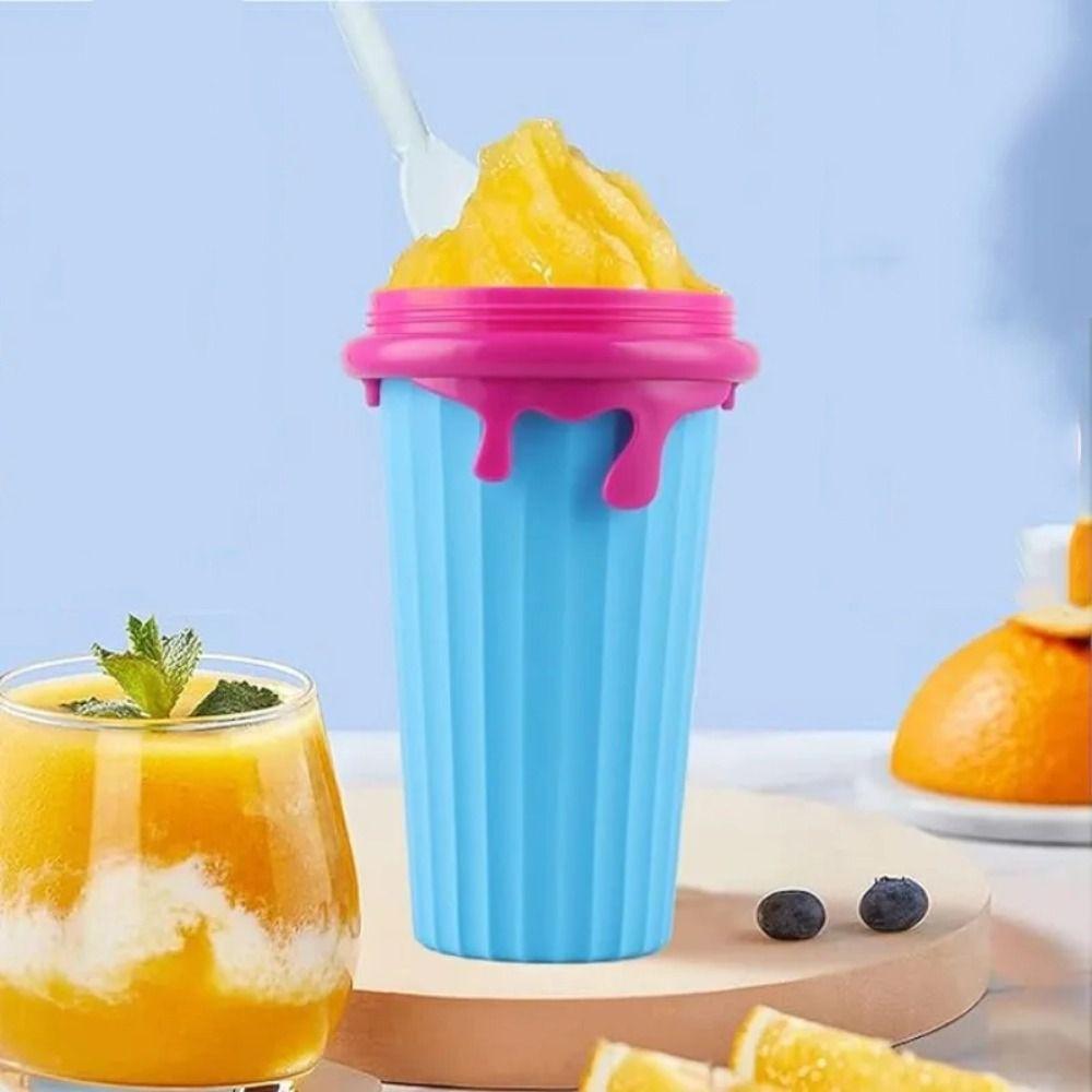 Ice Cream Shape Slushy Cup with Straw Spoon Smoothies Making Cup Homemade Squeeze Cup  Kids