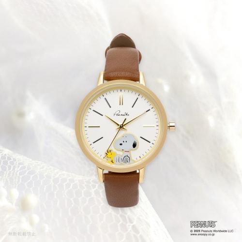Fieldwork Women's Analog Snoopy Watch with Leather Strap, 2-Layer G, Brown, PNT-048-3