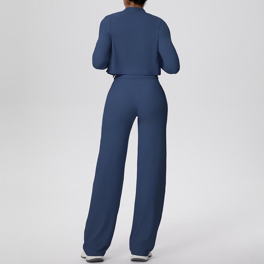 Women's High-Waisted Yoga Set: I-Beam Vest, Wide-Leg Pants, Skin-Friendly Sports Zipper Jacket