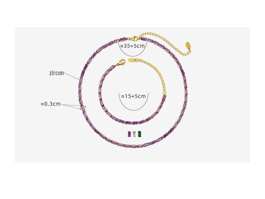 Colorful Geometric Square Chain Necklace: Women's 18K Gold-Plated Titanium Steel Choker