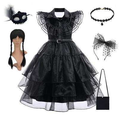 Wednesday Black Dress Cosplay Costume Halloween Adams Family Princess Dress Cos Costume