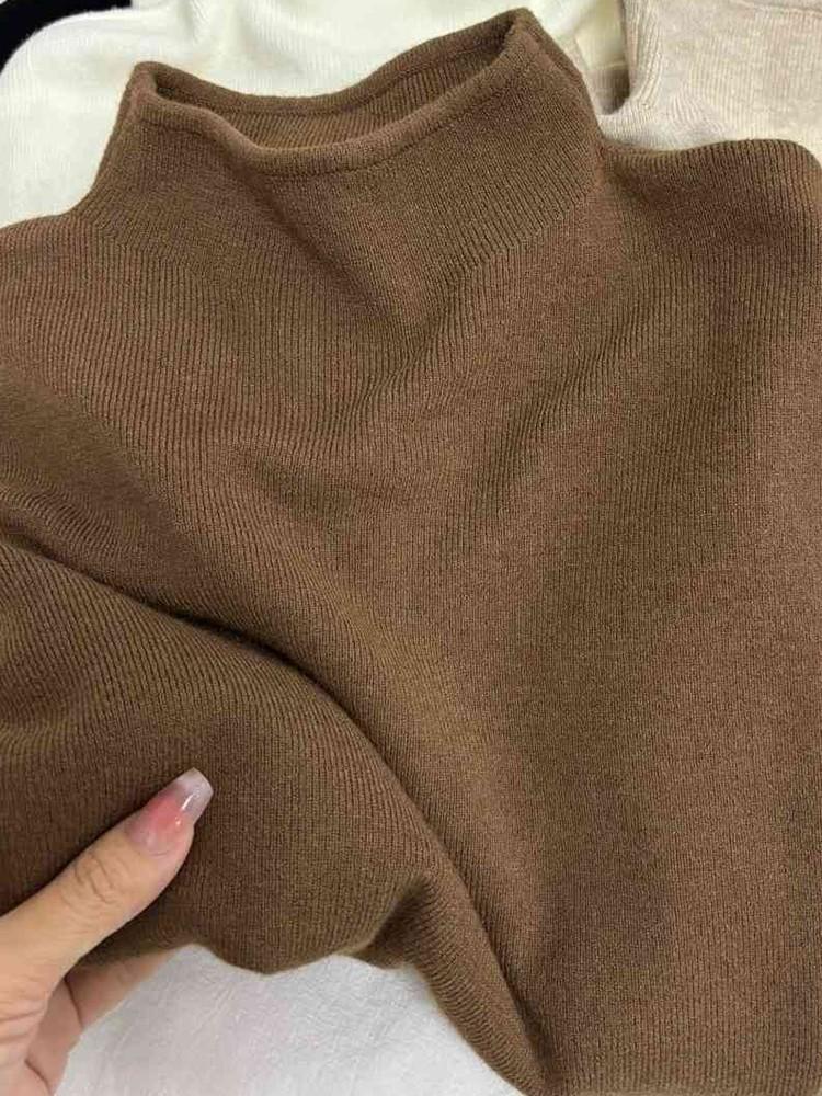 Semi-turtleneck solid color casual inner top thickened long-sleeved knitted bottoming shirt autumn and winter stand-up collar integrated fleece