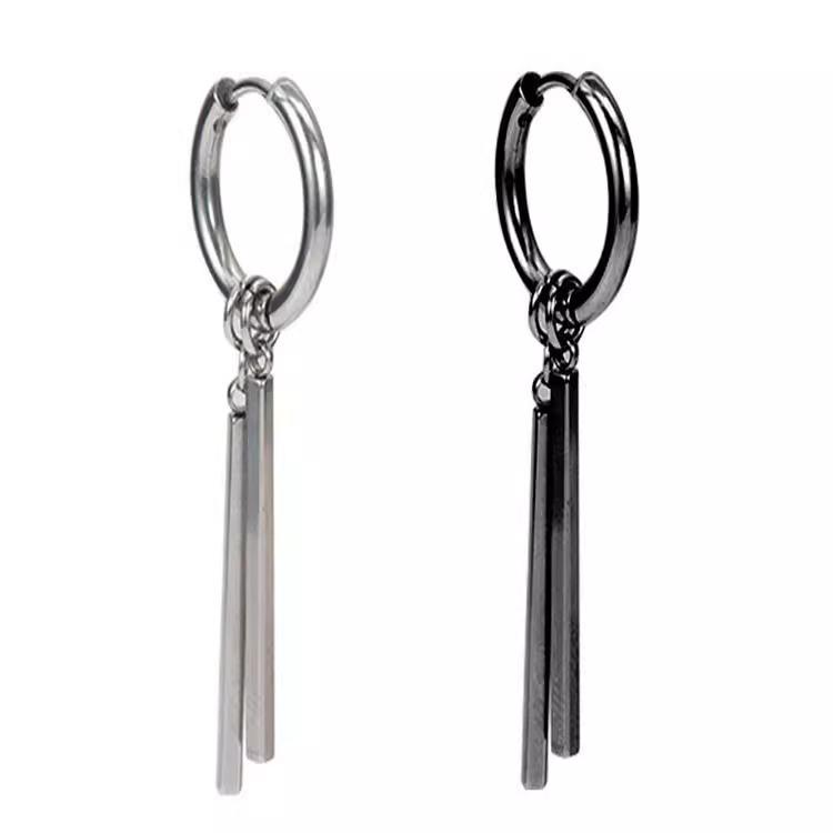 Minimalistische Rechteck-Quastenohrringe für Herren aus Edelstahl - Hochwertiger Schmuck im Kaltstil-Design mit Doppelsteg