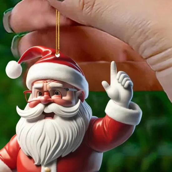 Ornamente de Crăciun Acrilice Moș Crăciun 2D Plate Moș Crăciun Călărind Bicicleta Ornamente Agățate Moș Crăciun Amuzant cu Decorațiune Cutie Cadou