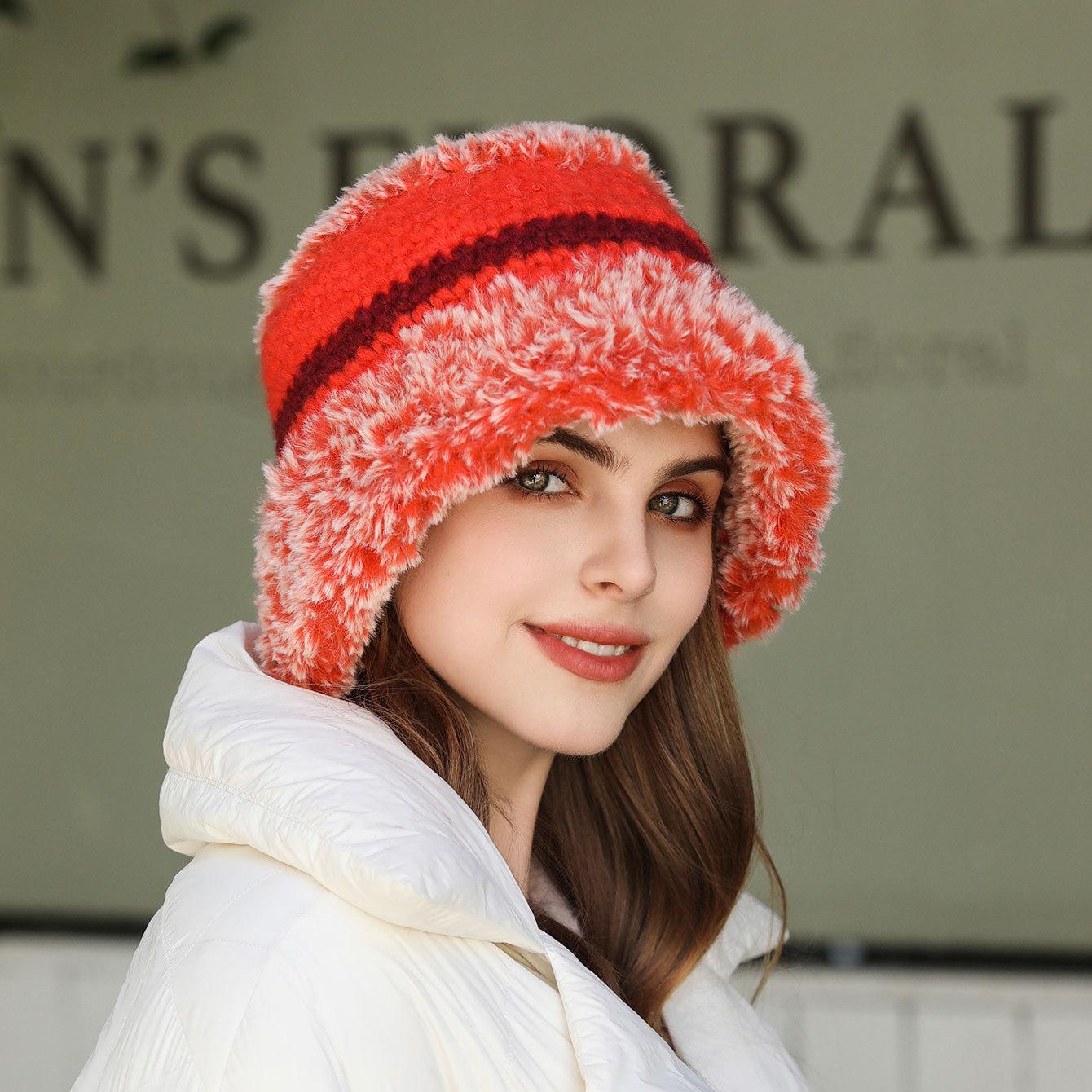 

Осень и зима новая цветовая гамма шляпа женская ретро атмосфера вязаная шерстяная шапка универсальная теплая плюшевая шляпа-ведро one size fits all оранжевый