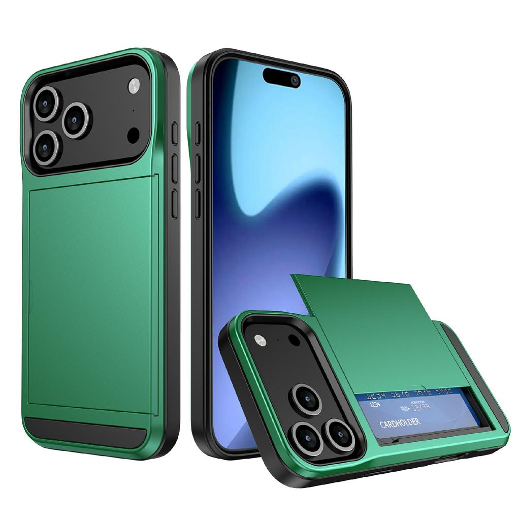 Pour iPhone 17 Pro Coque avec Porte-Cartes Coulissant PC+TPU Coque Arrière de Téléphone
