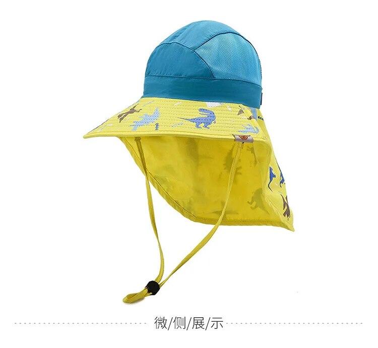 Dětská nová venkovní slunečník, opalovací čepice, prodyšná čepice s potiskem pro chlapce a dívky, plážová čepice s dinosaurem