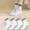 4 Pairs Women Mid Length Socks Simple Versatile Casual Black White Striped Breathable High-Quality Casual Round Neck Socks