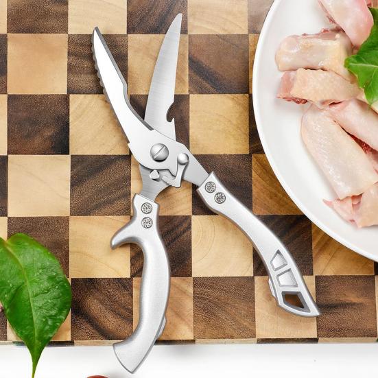 Odolné drůbeží nůžky s pružinovou rukojetí Nerezové kuchyňské nůžky na kuřecí žebra Ryby 4v1 Multifunkční nástroj s řezačkou kostí Otvírák lahví