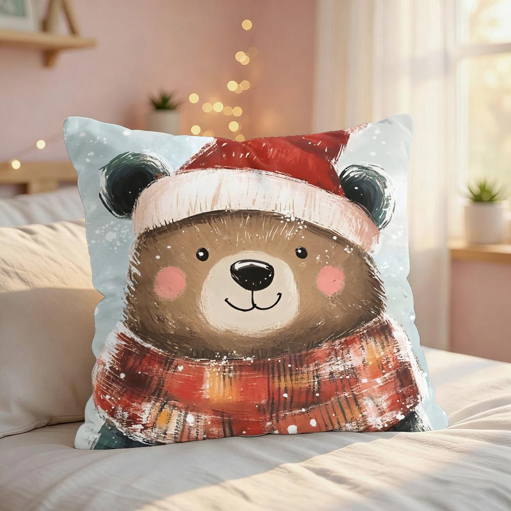 Winter Cartoon Animals Cute Cushion Cover Silky Short Plush Invisible Zipper Dustproof Sofa Pillow Case For Home Decor