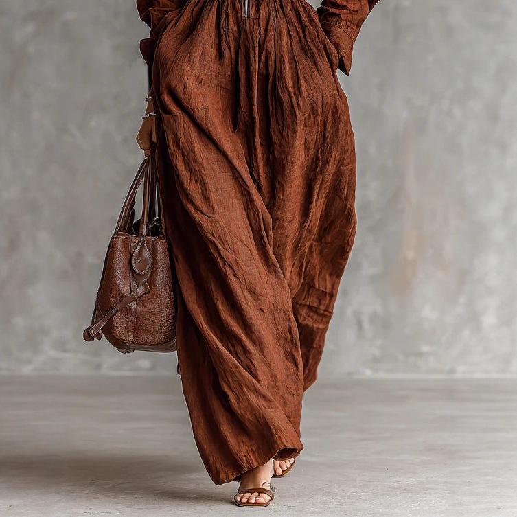 New Arrival: Women's Zipper Lapel Long Dress with Elastic Waist In European and American Style