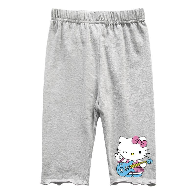 2022 Summer Girls' Cartoon Cat Print Capri Pants - Casual Fashion