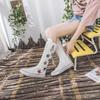 Buty płócienne za kostkę damskie kozaki buty casualowe zamek boczny sznurowane z przodu wysokie kozaki płócienne buty do tańca długie