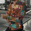 Herren Hemd mit Kragen Lebendiger Mehrfarbiger Diagonaler Regenbogenstreifen Print Langarm Knopfleiste Oberteil