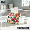 1pc Tissue Box, WATERCOLOR BRIGHT FLOWERS JOYFUL MOOD Pattern, 2D Flat Printing, Polyester Fabric, Easy To Carry, Tissue Pouch, for Automotive Use