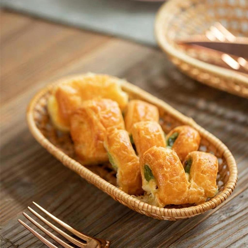 Καλάθι σερβιρίσματος ψωμιού, Ψάθινο χειροποίητο καλάθι αποθήκευσης φρούτων από ρατάν, διακοσμητικό μπολ για το σπίτι