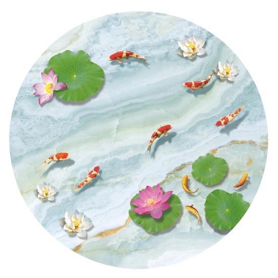 Waterproof Round Tablecloth PVC Oil-proof Table Cover Flower Lotus Leaf Fish Tablecloth Table Protector for Dining Patio Picnic Party Indoor Outdoor