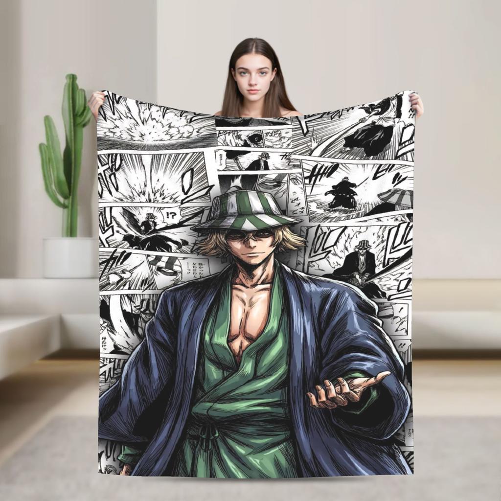 Urahara Kisuke Blankets Coral Fleece Plush Bleaches Anime Lightweight Thin Throw Blanket for Bed Bedspread