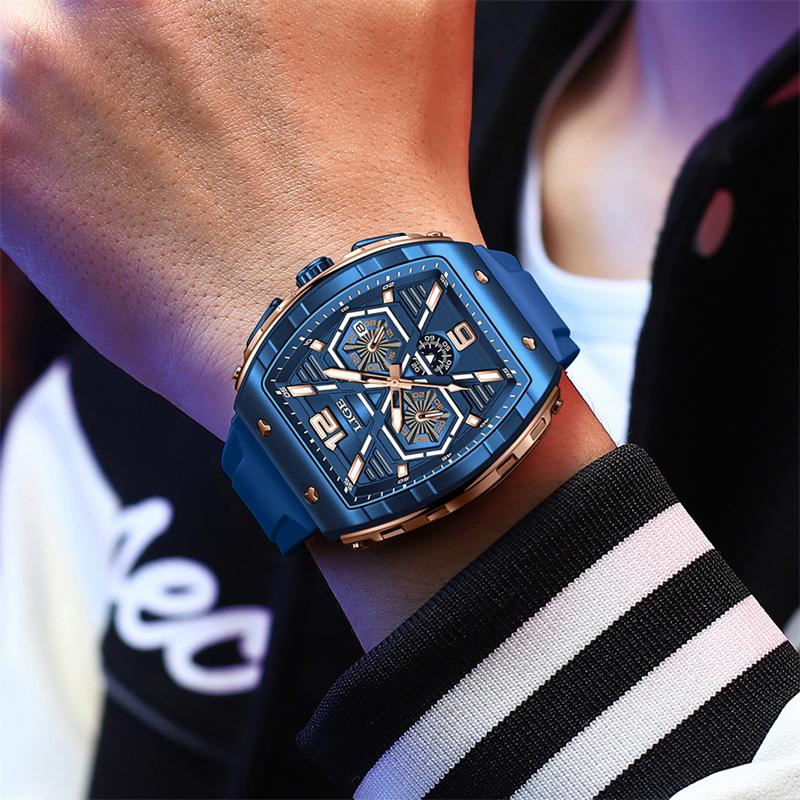 LIGE Brand Luxury Men's Watches Waterproof Sports Luminous Silicone Strap Chronograph Quartz Wristwatch for Men Reloj Hommes
