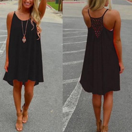Sexy Damen-Sommerkleid, lässig, ärmellos, Träger, rückenfrei, Strandkleid für Abendparty