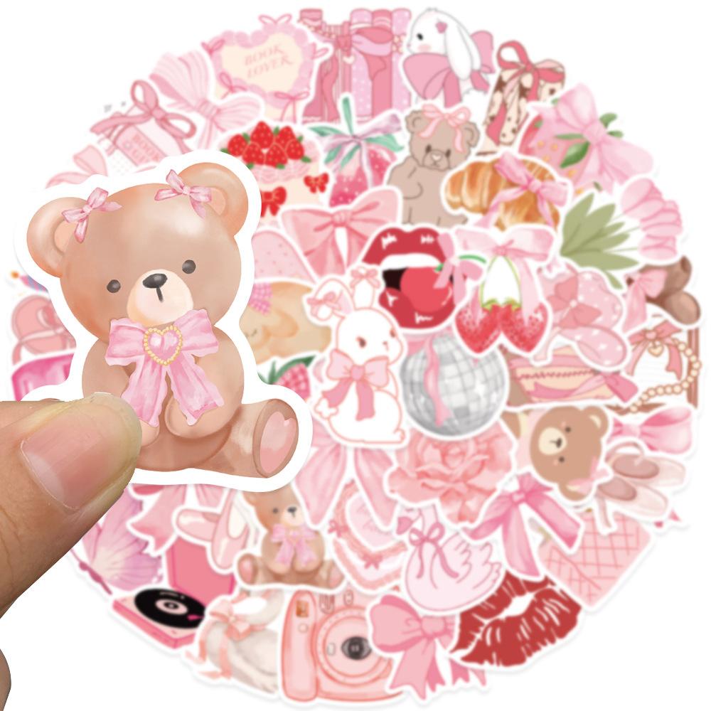 10/30/50pcs Romantic Pink Ins Style Cartoon Stickers Bow Girl Aesthetic Decals DIY Suitcase Phone Notebook Cute Sticker Toy Gift