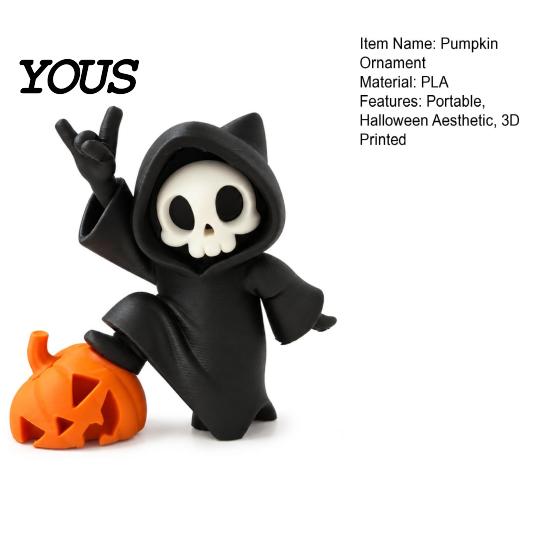 Integrated Molding Skeleton Decor Little Pumpkin Skull Ornament, 3D Printed Halloween Decor, Cute Desktop Figurine for Home Table Decoration