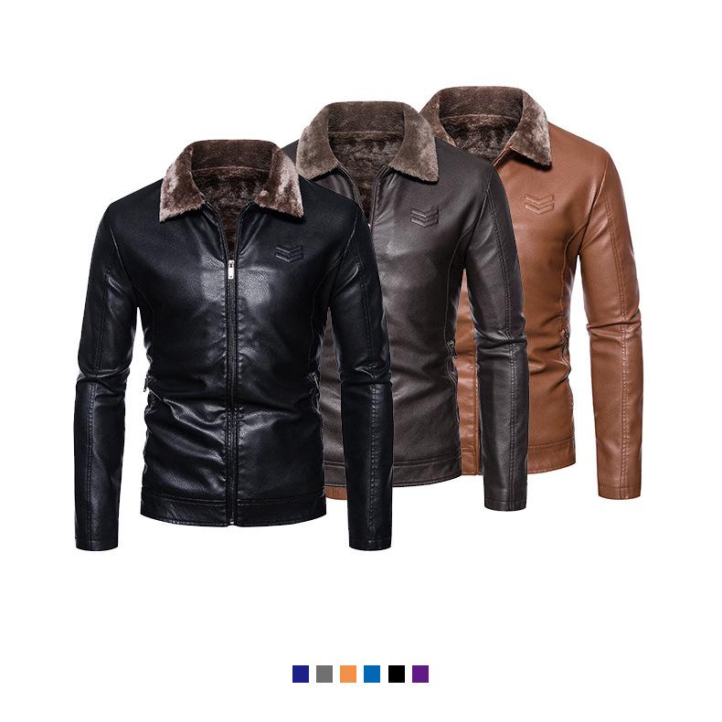 2025 Plush Men's PU Leather Jacket - Thickened, Versatile Lapel Coat for Autumn/Winter