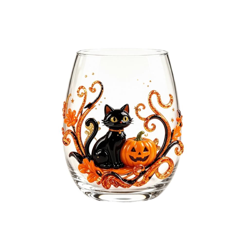Halloween Printed Glass Tumbler with and Pumpkin Design, 15 oz