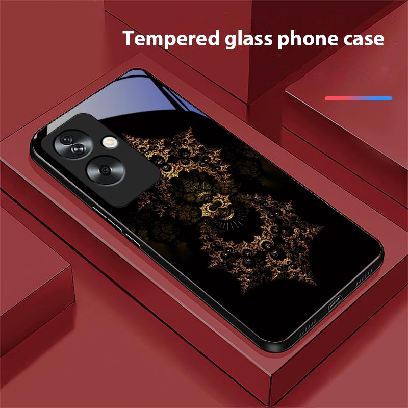 Luminous Black Lotus For Oppo A79 5G 58 78 74 60 4G Reno 11F Realme GT 6 11 Note 50 10 C55 X2 Tempered Glass Black Phone Case