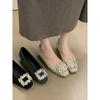 Rhinestone Temperament Thick Heel Single Shoes Women's Autumn Square Head Commuting Low Heel Ladyshoes