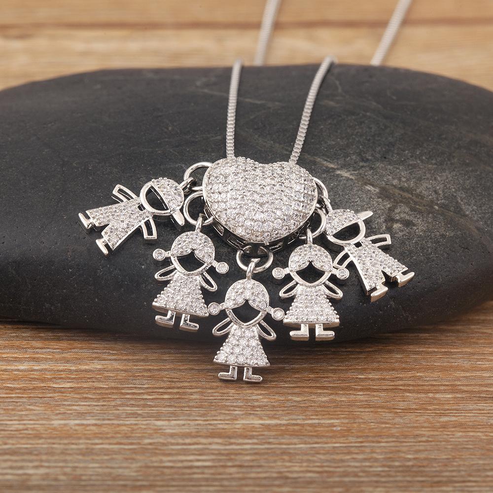AIBEF Trendy Boy/Girl Pendant Necklaces Women Charm Cute Chain Choker Heart Family Jewelry Son/Daughter Birthday Gifts