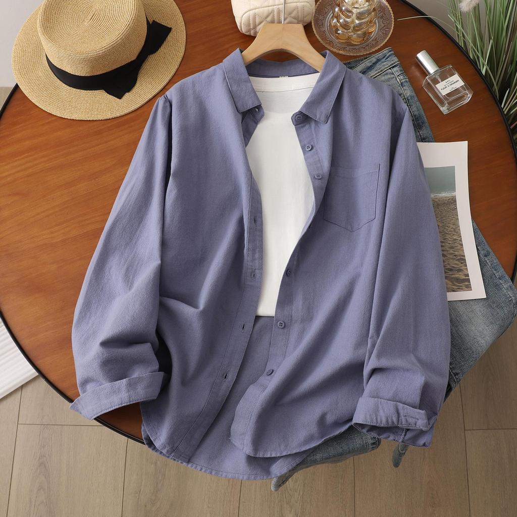 2025 A/W Women's Loose Pure Cotton Brushed Thickened Long Sleeve Casual Shirt