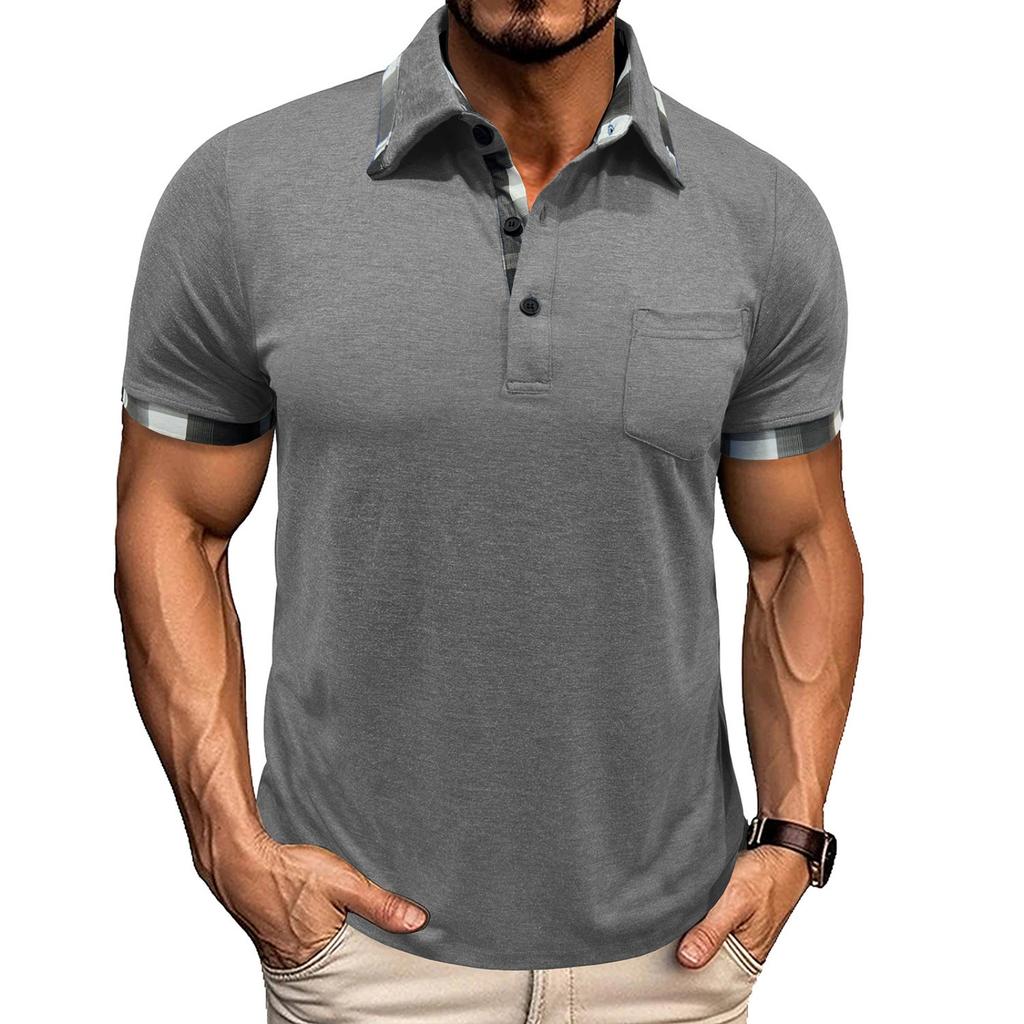 Men's Casual -color Outdoor Sportswear, Men's Lapel Pocket Short-sleeved Top