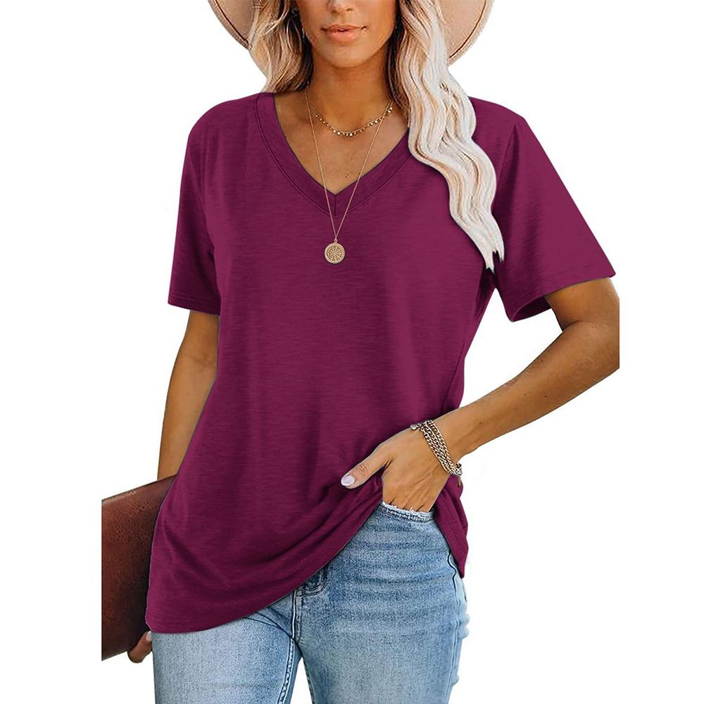 Women's V-Neck Short Sleeve Vintage Striped T-Shirt High Quality Comfortable Short Sleeve Loose Version Breathable T-Shirt Top