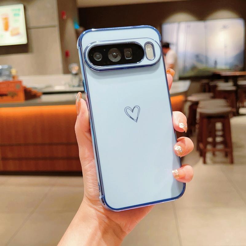 

Глянцевый чехол с рисунком в виде сердца для Google Pixel 9 Pro XL 8 Pro 8A 7A, однотонный, мягкий, противоударный, защитный чехол для объектива телефона Google Pixel 9 светло-синий