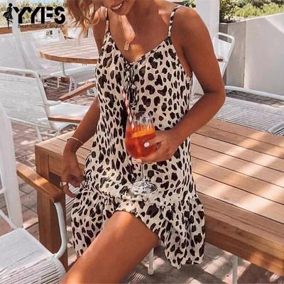 Women's Fashion Summer Spring Colour Block Print Sleeveless V-Neck Middle Waistline Casual Dresses