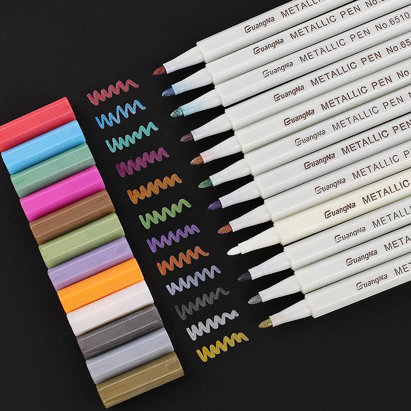 12 Colors Metallic Marker Pen Medium Point Metallic Markers for Rock Painting, Black Paper, Card Making, Scrapbooking Crafts