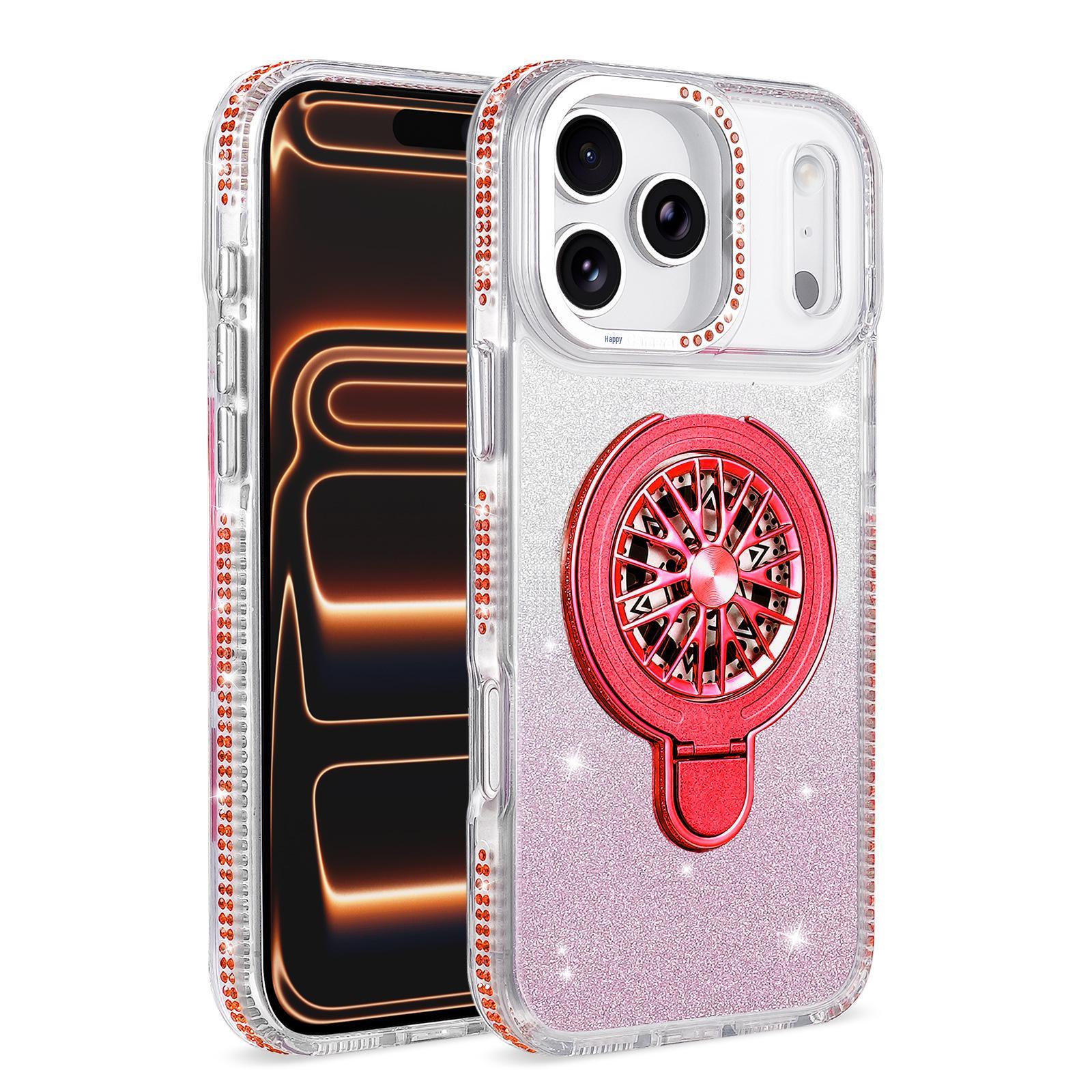 

Compatible Rhinestone Spinning Top Holder Case for iPhone 17 Pro/Pro Max iPhone 14 Plus / iPhone 15 Plus червоний