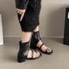 Design sense niche side zipper black 2025 new hollow thick heel sandals women's summer square head cool boots cover toe cool boots