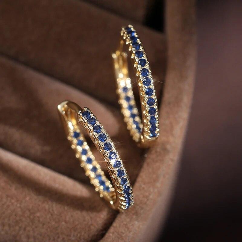 Modische goldfarbene runde Kupferohrringe mit Zirkonia für Damen Metall Kristall Ohrring Party Alltagsschmuck