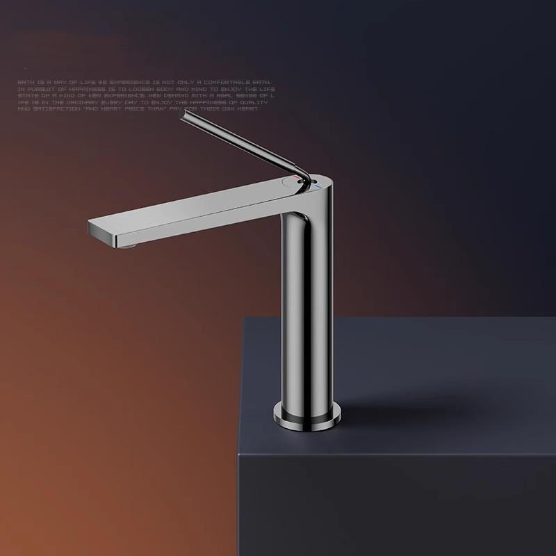 Bathroom Basin Faucet Hot & Cold Bathroom Gray Sink Faucet Deck Mounted Lavotory Faucet Mixer Water Tap
