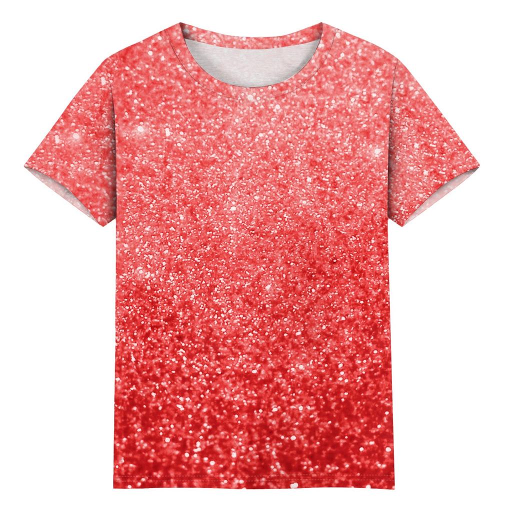 Women's Loose Fashion Short Sleeve Round Neck Sequin Gradient Printed Top