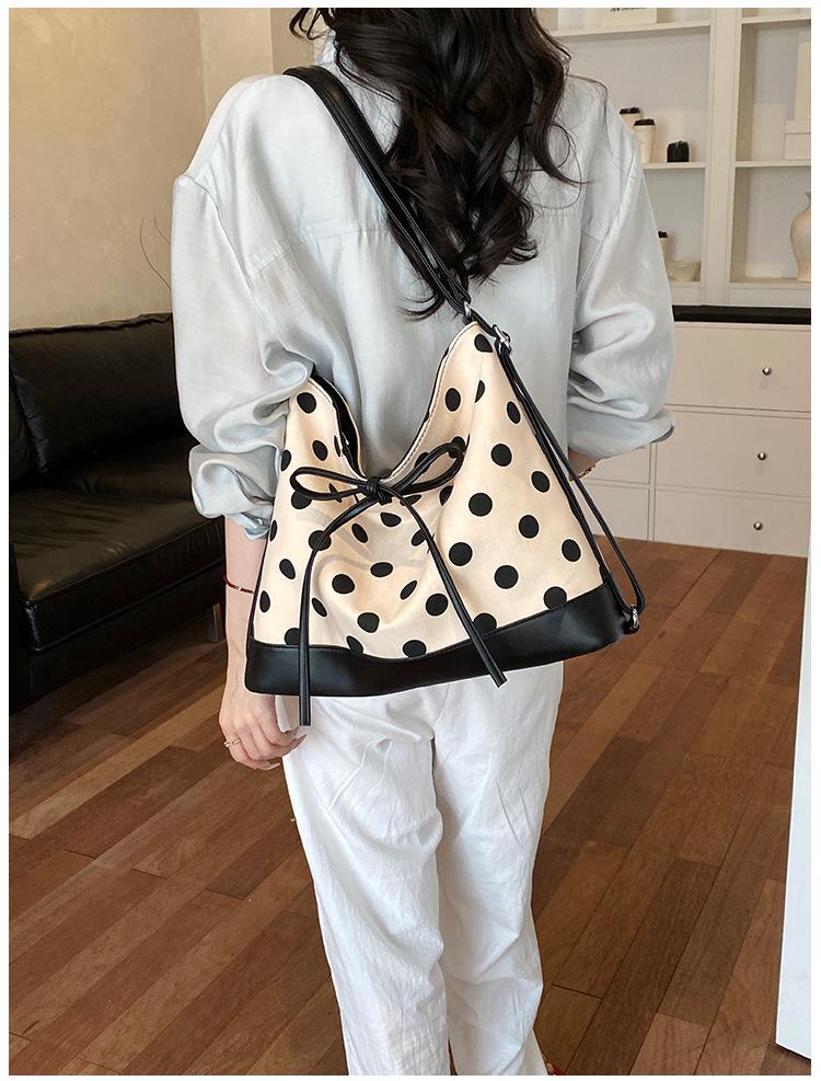 2026 New Style Women's Polka Dot Canvas Tote Bag - High-End Summer Commuting Accessory