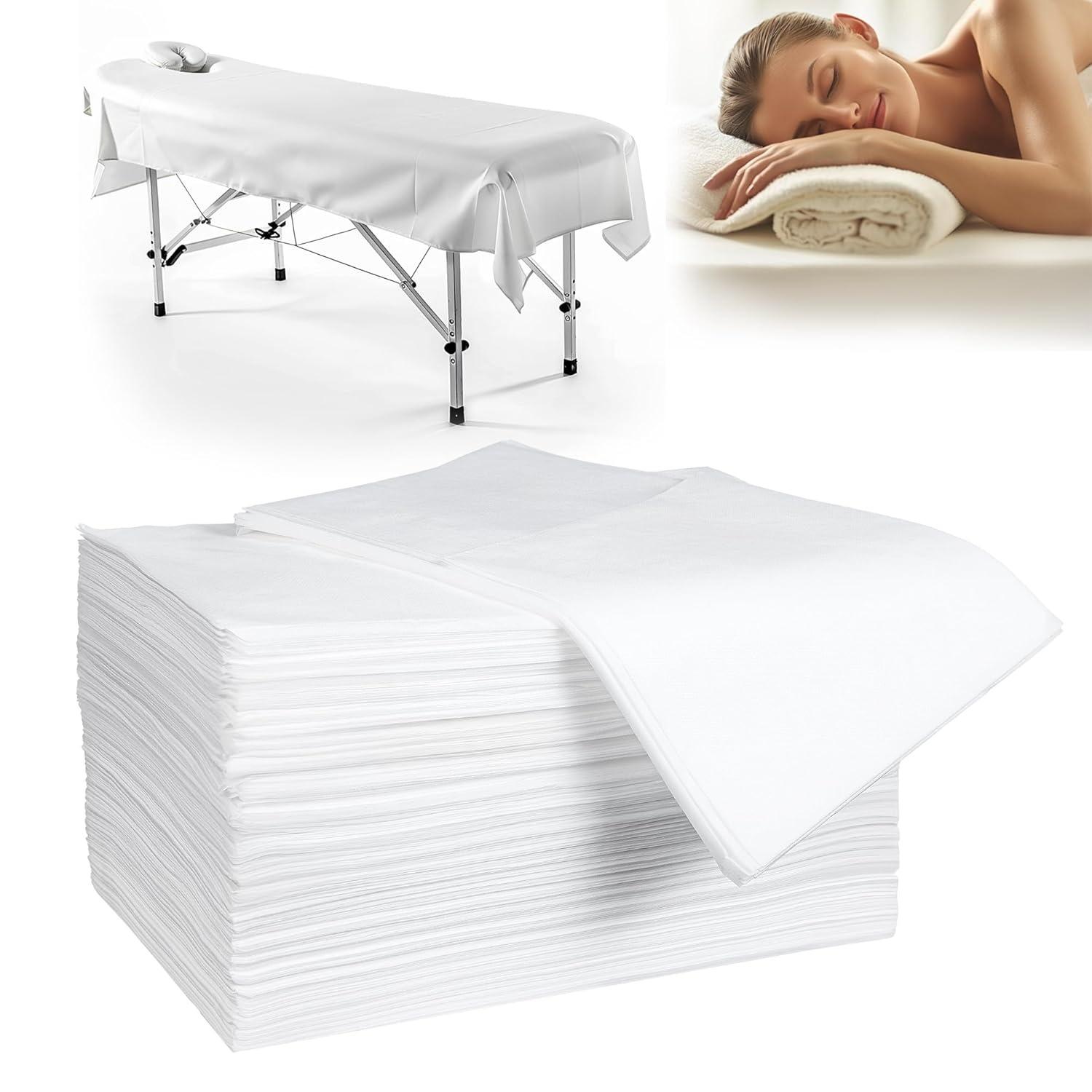 

100 Pack 31 x 71 Disposable Non-Woven Massage Table Bed Covers - 2-Ply Waterproof Spa Sheets for Facial, Tattoo & Waxing. 100-Pack білий