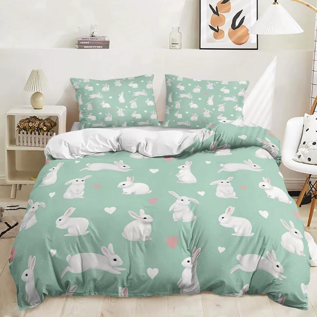 Cartoon Hase Bettbezug Osterhase Bettwäsche-Set Niedlich für Kinder Jugendliche Mädchen Schlafzimmer Dekoration Bettbezug Ostergeschenk Freunde