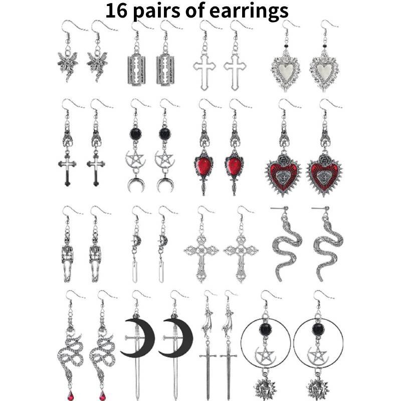 Gothic Flower Alloy Earrings For Women Halloween Costume Jewelry Handmade Accessory