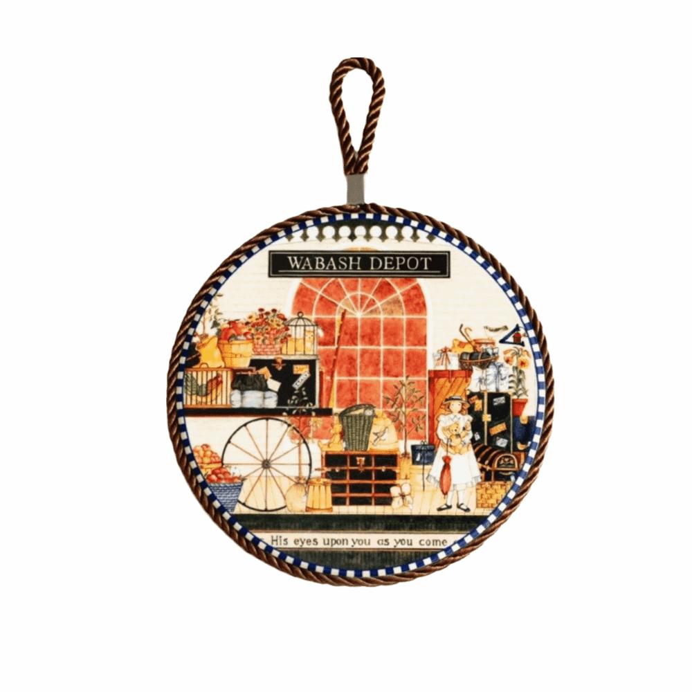 Heat Resistant Placemat Ceramic Table Mat European Style Retro Insulation Placemats Anti Slip 17cm Ceramic Round Pad (as the picture,17-17cm)