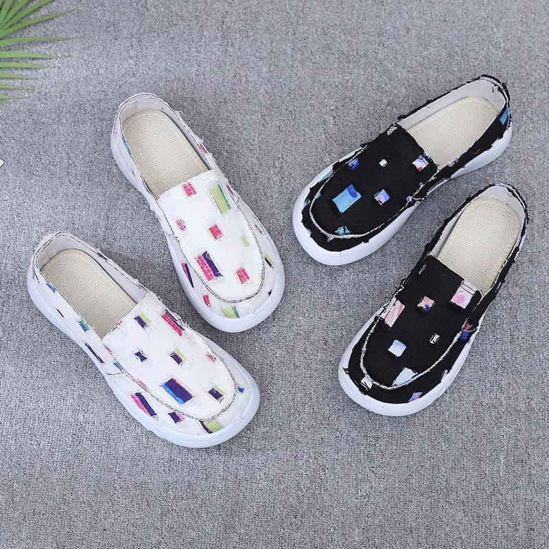 Spring and summer old Beijing women's cloth shoes canvas breathable holes beggar shoes one pedal trend casual high-value student shoes