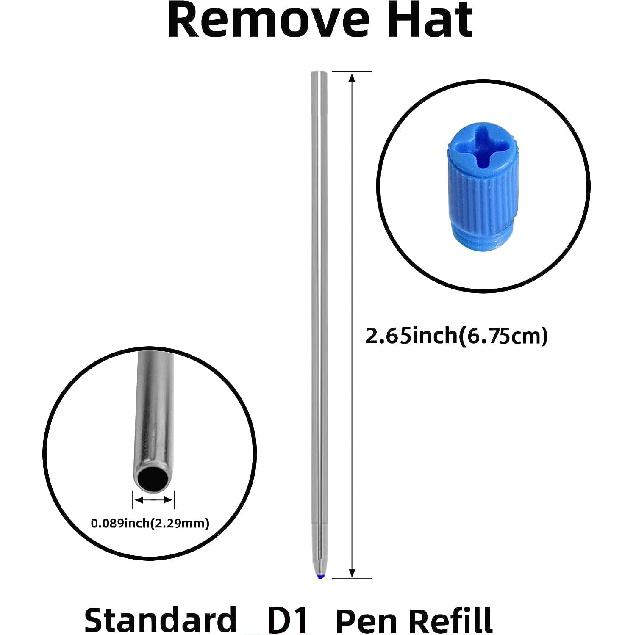 2.75'' Ballpoint Pen Refills, Black, Medium Point, 10 Pack